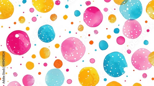 A colorful pattern of small circles is displayed on a white background