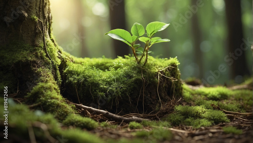 Rebirth of Nature: Sprout Growing in Dead Wood