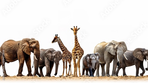 Amazing Large group of African fauna, safari wildlife animals together, in a ro © Kashem