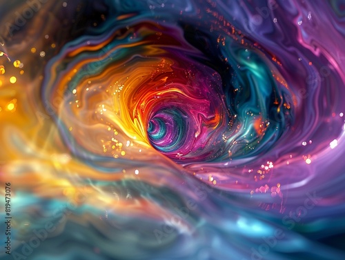 Swirling vortex of psychedelic colors, side angle, metallic sheen effect , Stable Diffusion