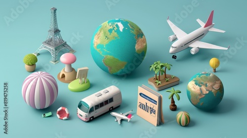 Explore the world with our set of 3D travel tourism icons designed for seamless trip planning. From globes to travel tickets, each icon is crafted to enhance your holiday vacation