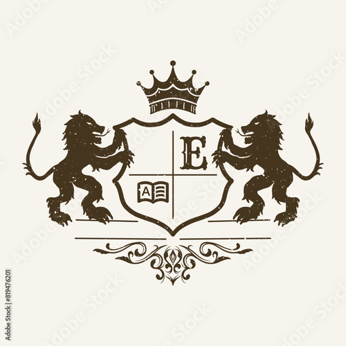 Coat of arms Emblem with crown and lions template