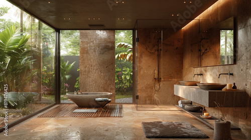 Nature-inspired bathroom with natural materials and earthy tones.