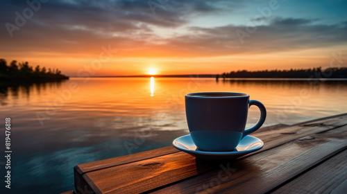 Savoring the moment with a cup of coffee or tea against the backdrop of a stunning sunset.