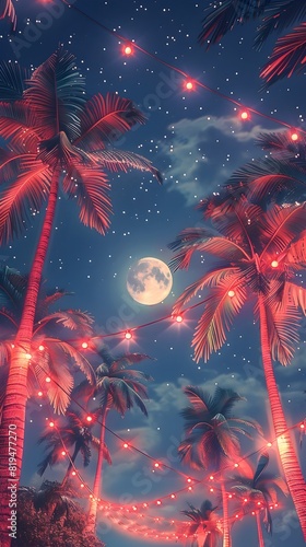 Enchanting Tropical Christmas Wonderland with Starry Skies and Glowing Palm Trees
