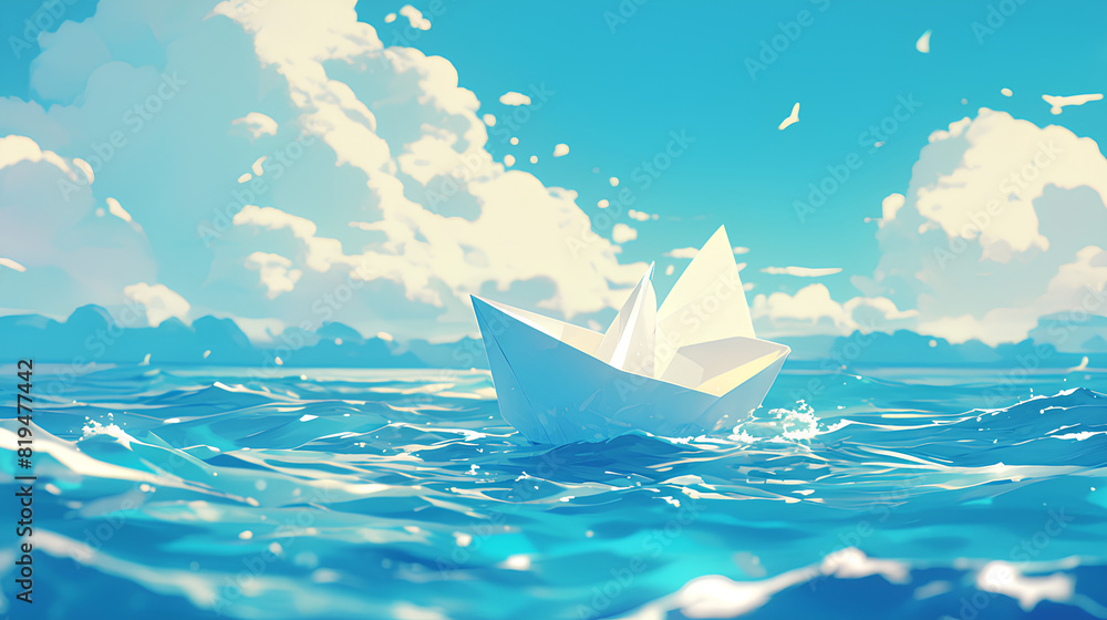 Obraz premium paper ship on sea background