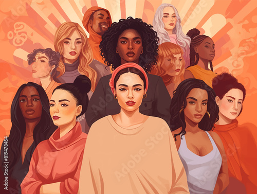 Colorful illustration of a group of women. International Women's Day concept. unity in diversity
