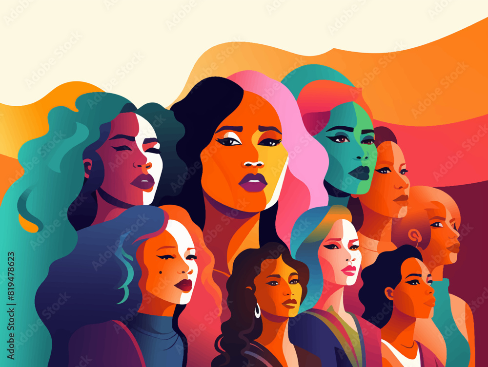 Colorful illustration of a group of women. International Women's Day concept. unity in diversity Colorful illustration of a group of women. International Women's Day concept. unity in diversity