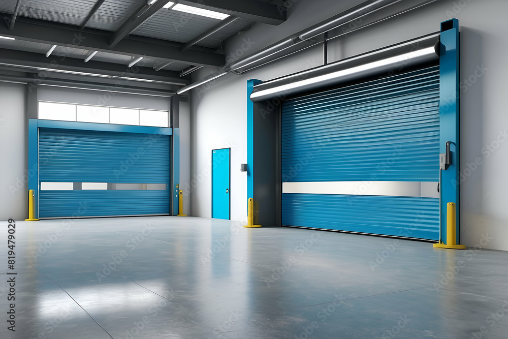 Roller shutter inside factory and warehouse in industrial building. Roller shutter inside factory and warehouse in industrial building.