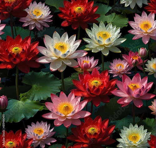 red  white  pink  green  black and lighiting paisaje flor de loto