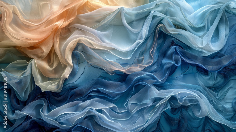 The image is a blue and orange abstract painting. It is a very calming and serene image. The image is a blue and orange abstract painting. It is a very calming and serene image.