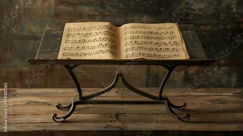 A vintage sheet music stand with musical notes photo
