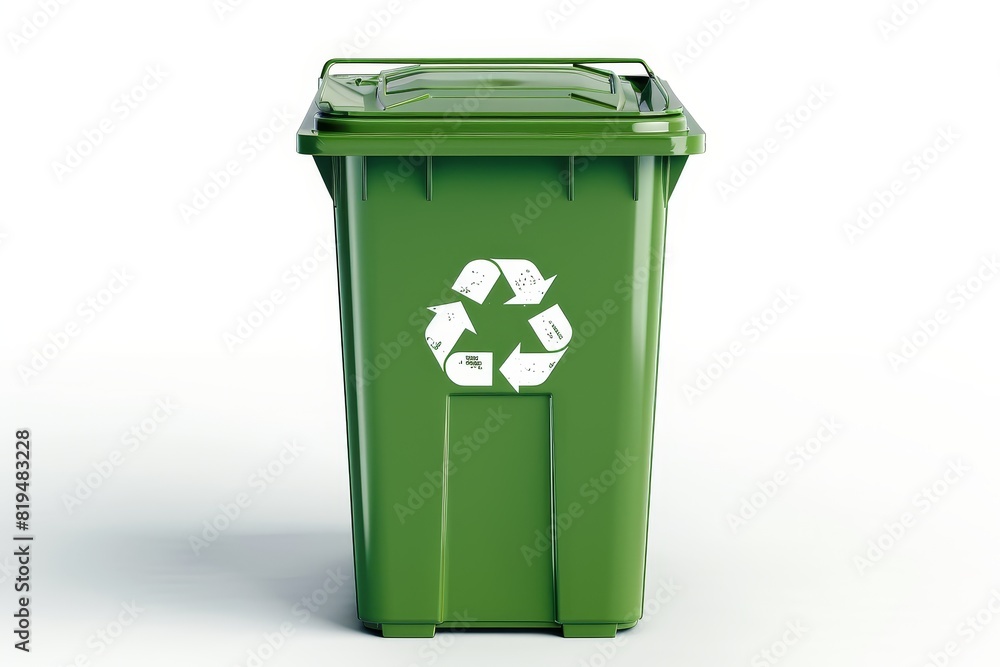 Realistic photograph of a complete Recycling bin,solid stark white background, focused lighting Realistic photograph of a complete Recycling bin,solid stark white background, focused lighting