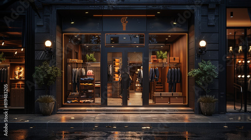 Exterior of a stylish men's wear boutique, inviting discerning shoppers. photo