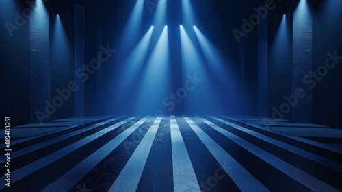 abstract dark blue room background, light and shadow.