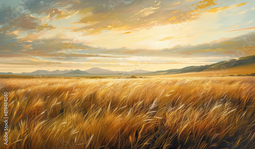 The vastness of the delta under sunlight, with tall grass swaying gently in the breeze and distant mountains visible on the horizon.