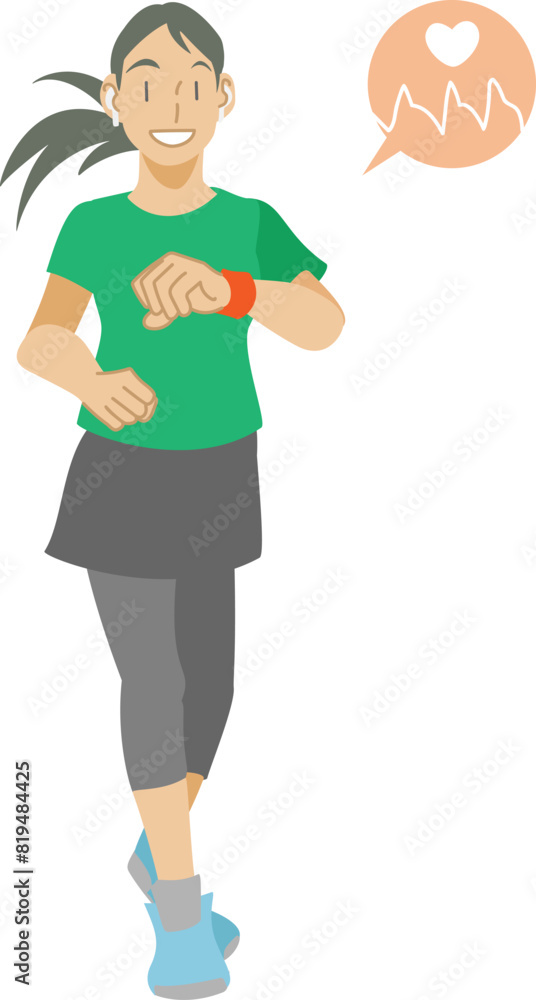 心拍数を確認する女性ランナーのイラスト 心拍数を確認する女性ランナーのイラスト