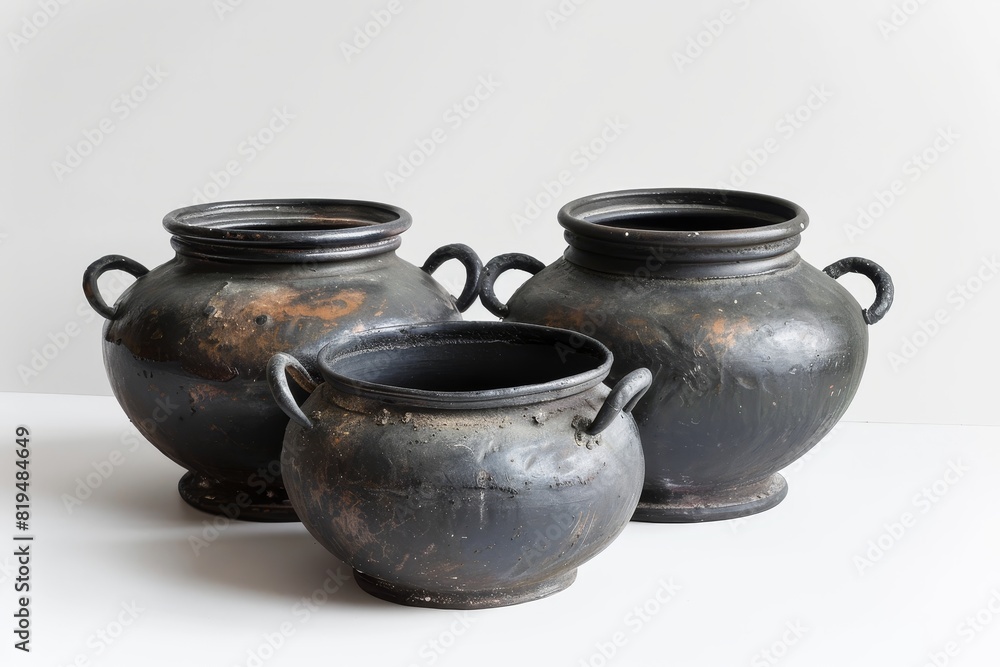 Realistic photograph of a complete Cauldrons,solid stark white background, focused lighting Realistic photograph of a complete Cauldrons,solid stark white background, focused lighting