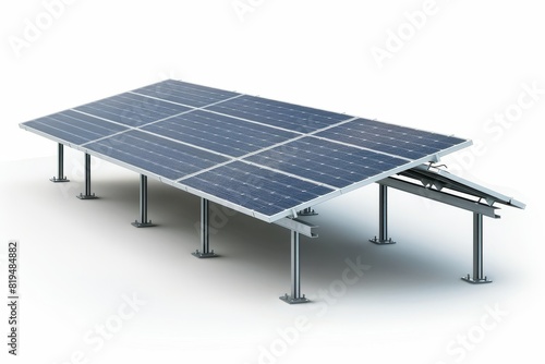 Realistic photograph of a complete Community Solar Projects,solid stark white background, focused lighting