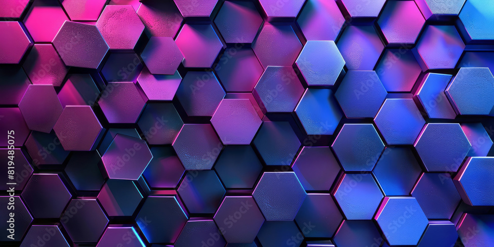 An abstract background presents blue and purple hexagons, forming a colorful geometric honeycomb texture. An abstract background presents blue and purple hexagons, forming a colorful geometric honeycomb texture.