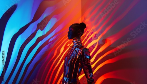 LED Suit in Vibrant Neon Light Background