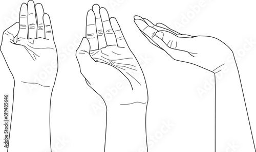 doodle giving hands with different gesture, hand drawn, outline vector