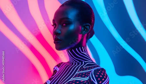 Cyberpunk Neon Portrait with Glowing Stripes