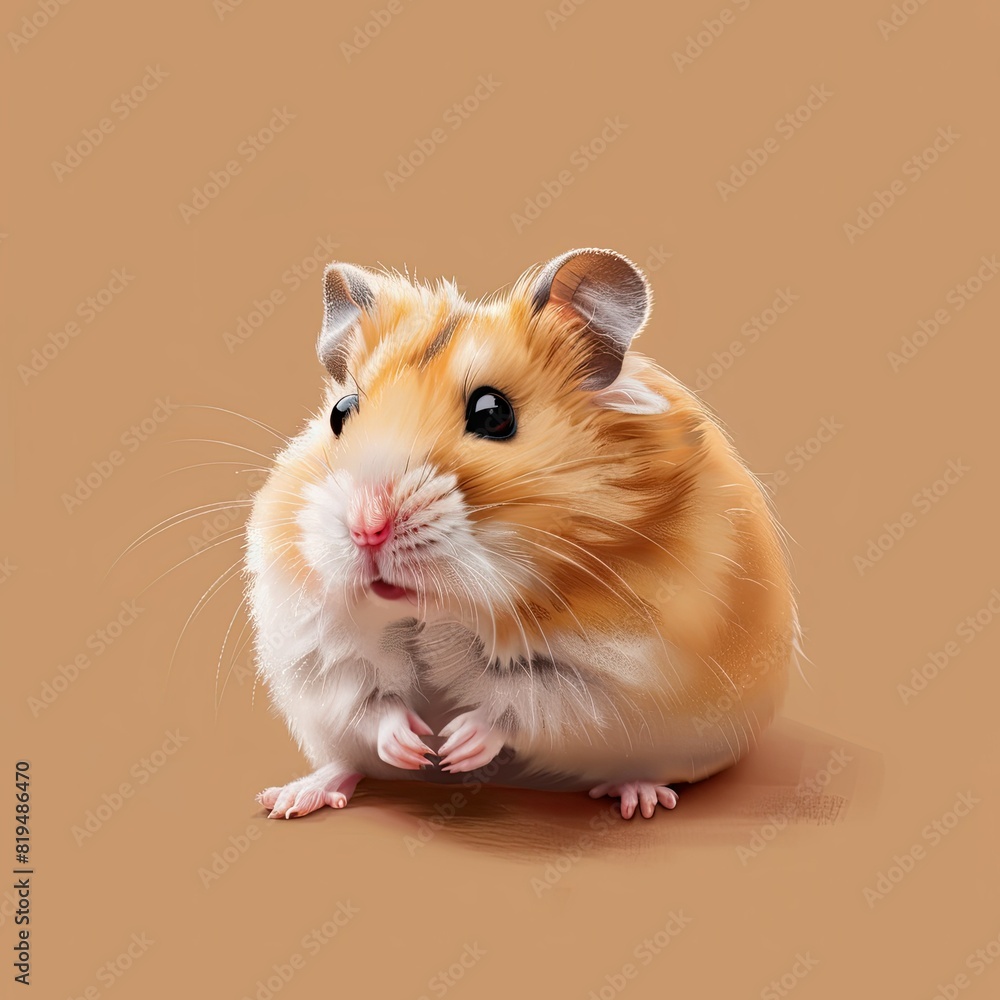 photo of a hamster on a light brown background