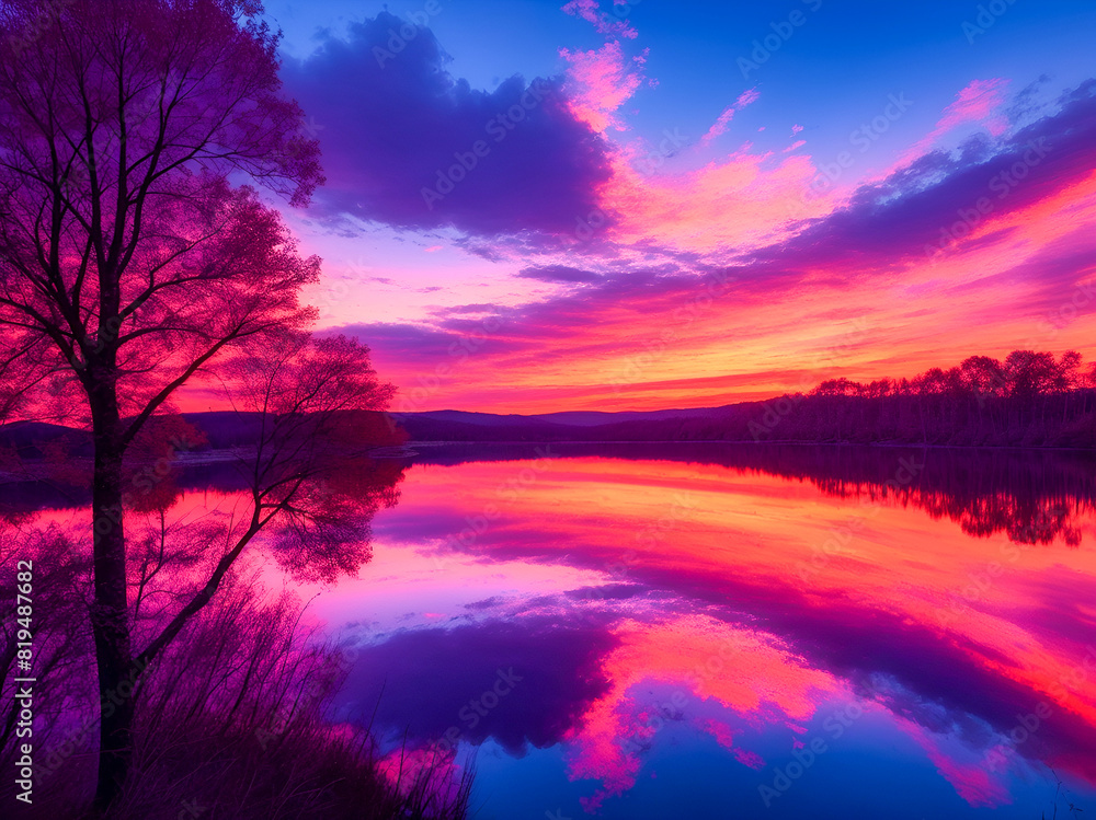 Fototapeta premium sunset over the lake