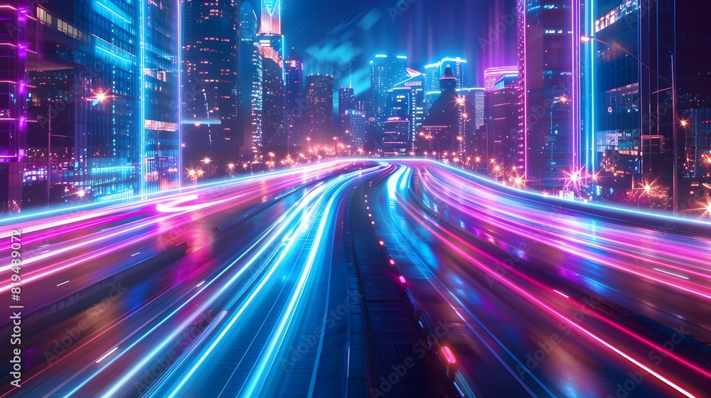 Pulsating Neon Cityscape of a Futuristic Metropolis with Efficient Energy Management