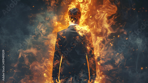 the backside of a businessman on fire, generative Ai