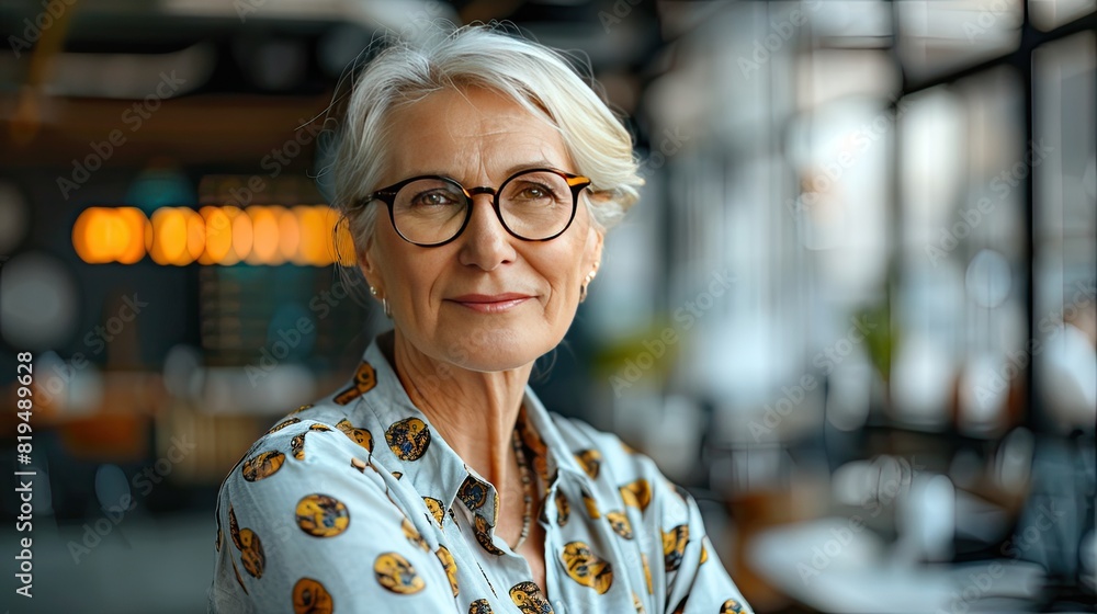 Confident Senior Woman with Glasses in Trendy Office Confident Senior Woman with Glasses in Trendy Office