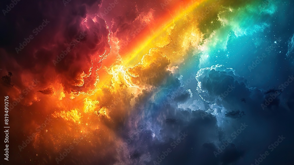 A vibrant rainbow emerging from a stormy sky, representing hope and the possibility of a brighter future for our planet..stock image