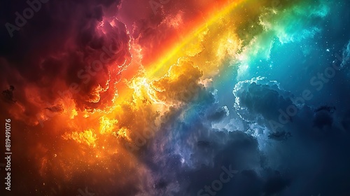 A vibrant rainbow emerging from a stormy sky  representing hope and the possibility of a brighter future for our planet..stock image