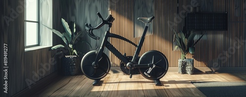 Modern exercise bike flat design front view design theme 3D render Monochromatic Color Scheme photo