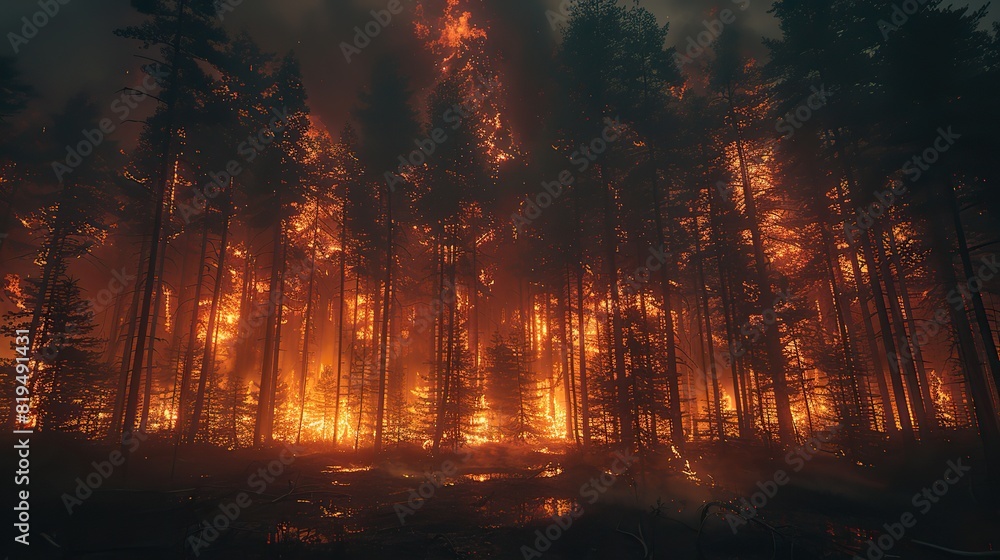 A forest burning out of control, symbolizing the devastating effects of wildfires and the need for sustainable forest management practices..stock image A forest burning out of control, symbolizing the devastating effects of wildfires and the need for sustainable forest management practices..stock image