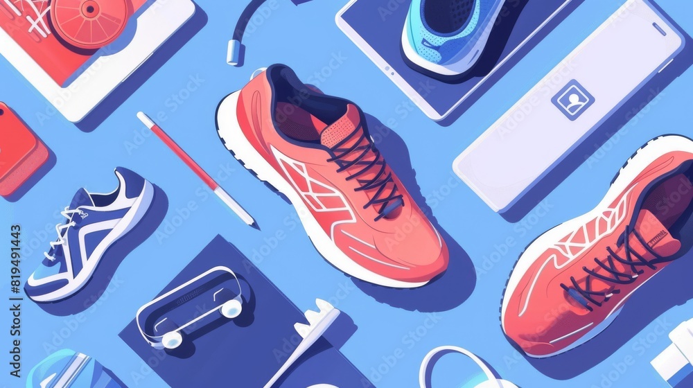 Tearproof athletic wear flat design top view technology theme animation Splitcomplementary color scheme Tearproof athletic wear flat design top view technology theme animation Splitcomplementary color scheme