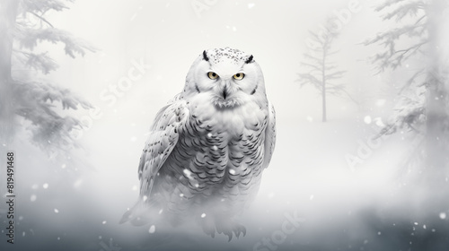 Double Exposure, White Background, Snowy Owl illustration ~ Created using Generative AI