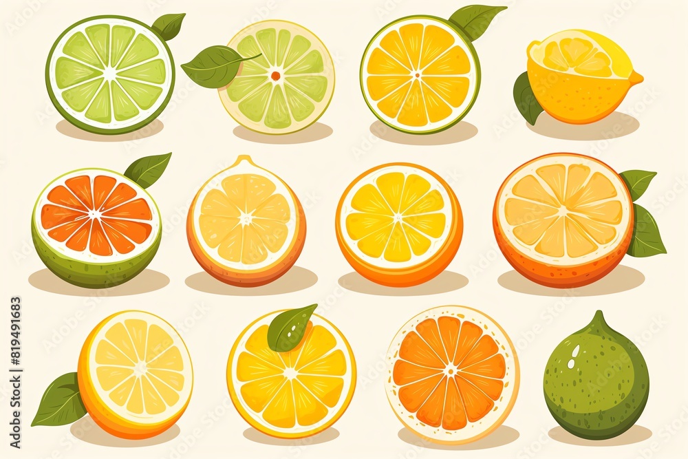A variety of citrus fruits, including lemons, limes, grapefruits, and oranges.
