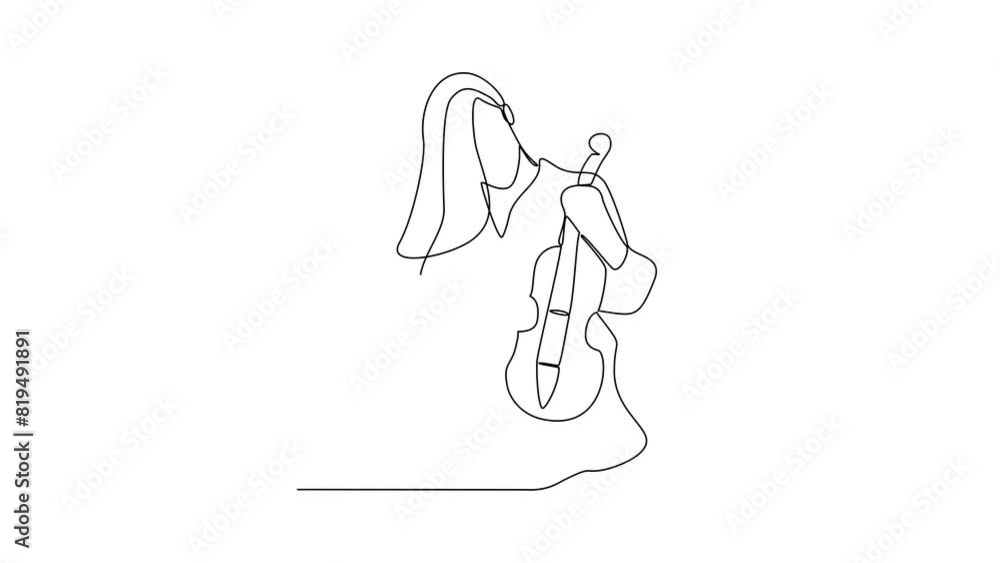 Animated self drawing of a violinist is performing on stage in front of thousands of spectators video design illustration. Music themes with simple linear continuous line style video design concept. Animated self drawing of a violinist is performing on stage in front of thousands of spectators video design illustration. Music themes with simple linear continuous line style video design concept.