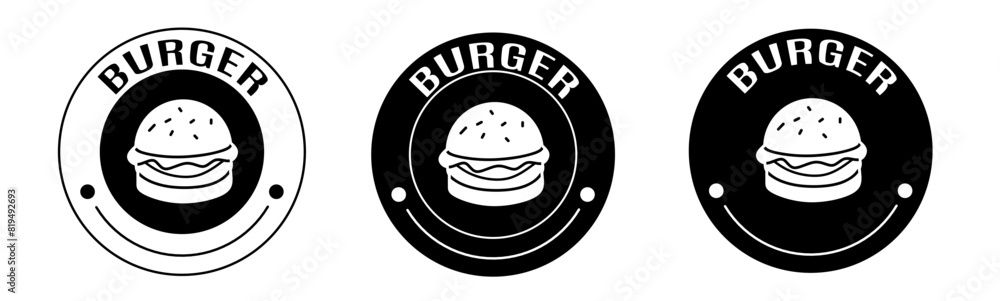 Black and white illustration of burger icon in flat. Stock vector. Black and white illustration of burger icon in flat. Stock vector.