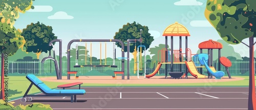 Personal fitness playground flat design side view lifestyle theme cartoon drawing vivid © kitidach