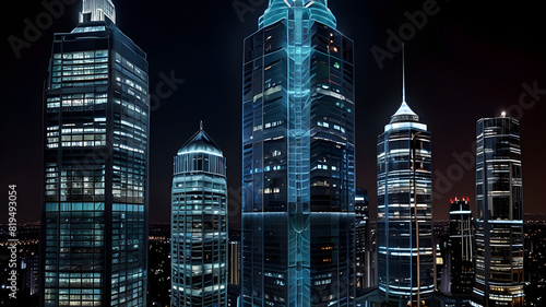Glossy and artistic neon light effect urban landscapes of modern towering cities and Skyscrapers or Artistic textures and futuristic townscapes ai generative #819493054