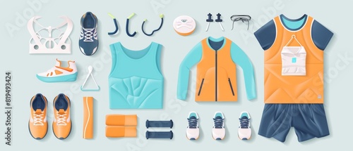 Lownoise exercise apparel flat design top view innovation theme animation Splitcomplementary color scheme