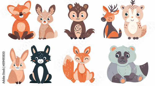A set of cute cartoon animals. Vector flat images of animals for postcards, invitations, textiles, thermal printing