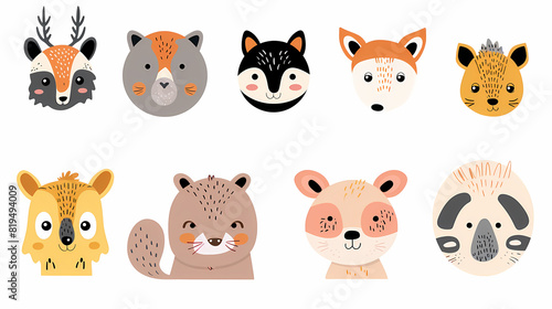 A set of cute cartoon animals. Vector flat images of animals for postcards, invitations, textiles, thermal printing