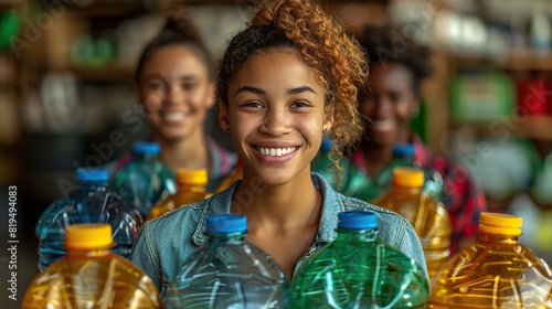 A photo of a group of people recycling their waste, emphasizing the importance of recycling and waste reduction in conserving resources..stock image