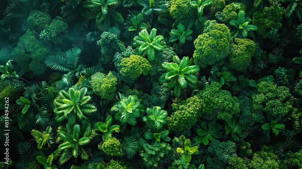 Obraz premium An image of a lush rainforest canopy, showcasing the rich biodiversity and ecological importance of rainforests, which need protection from deforestation and habitat loss..illustration