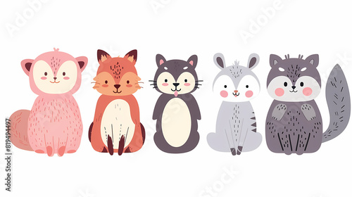 A set of cute cartoon animals. Vector flat images of animals for postcards, invitations, textiles, thermal printing