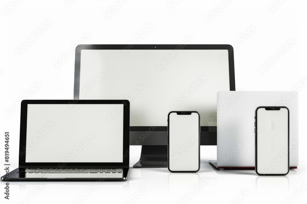 Mockup of computer, laptop, monitor and tablet created with generative ai Mockup of computer, laptop, monitor and tablet created with generative ai